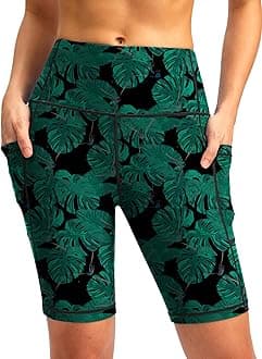 SANTINY Women's High Waisted Swim Shorts with Pockets UPF50+ Long Board Swimming Shorts for Women with Liner