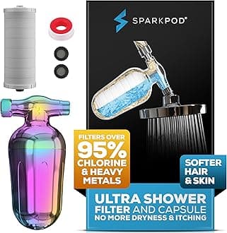 SparkPod Ultra Shower Filter- Shower Head Water Filter & Cartridge- 150 Stage Equivalent, Removes Up to 95% of Chlorine, Heavy Metals for Soft Hair and Skin (Radiant Rainbow, V2 Improved Design)