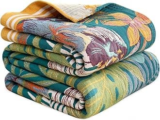MSGKV Cotton Bed Blanket for Couch and Sofa Blankets for Living Room Bedroom Reversable Florals Throw 80"x90" Breathable Cozy Boho Blankets