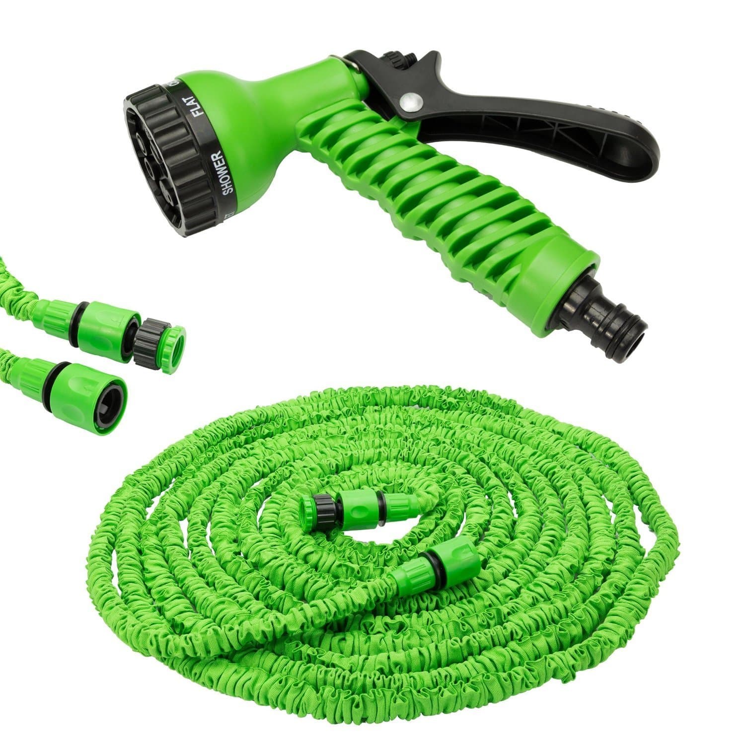Lightweight Magic Garden Hose Pipe + Tap Connector + Multifunction Spray Nozzle (75ft, Green)