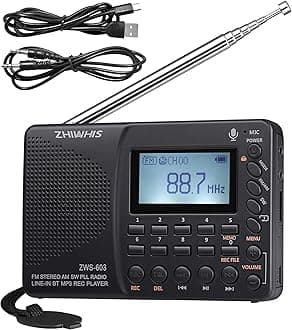 Portable Bluetooth Radio, FM AM Shortwave Radios with Sleep Timer and Preset Function, Rechargeable Digital Recorder, Stereo MP3 Player with Lyric Display, Support Micro SD Card and AUX