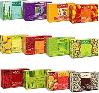 Assorted Pack of 12 Natural Herbal Soaps (Aromatherapy) with Pure Essential Oils - Reduces Wrinkles - For All Skin Type - 12 X 75 gms