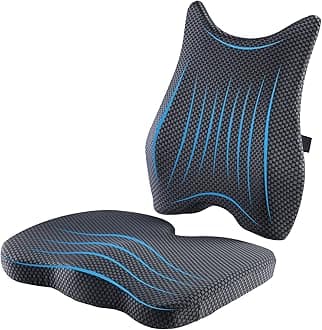 Seat Cushion & Lumbar Support Pillow: Memory Foam Chair Pad Back Cushion for Office Chair Car Seat Wheelchair Travel, Reduce Tailbone Pressure and Improve Comfort, Orthopedic Sciatica Hip Pain Relief