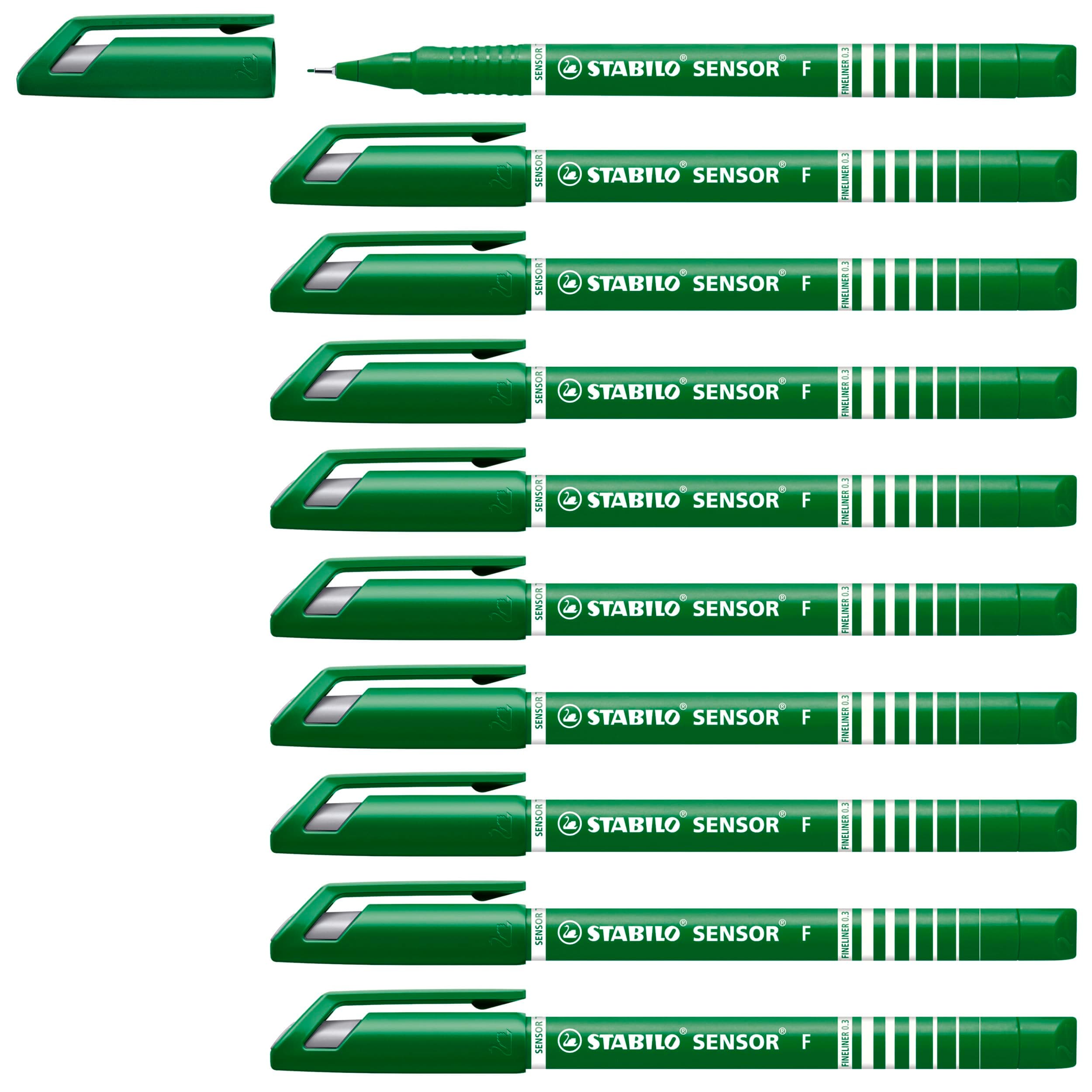 Fineliner with Cushioned F-Tip - STABILO Sensor fine - Pack of 10 - Green