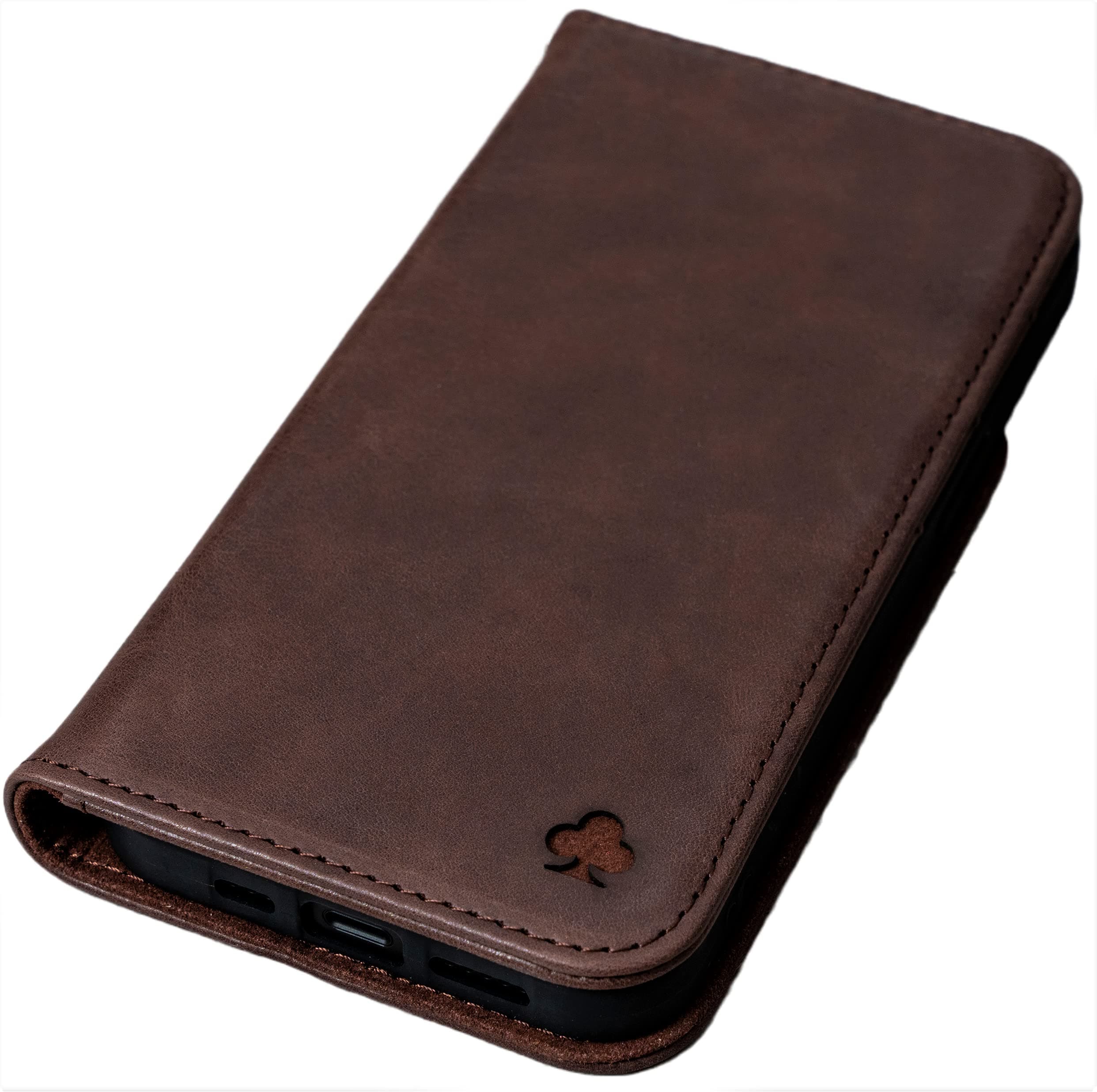 PORTER RILEY - Leather case compatible with iPhone XR. Premium genuine leather stand case/cover/wallet with card slots & horizontal stand function 6.1 inch (chocolate brown)