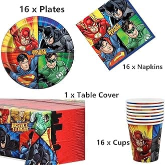 Offer Shop Justice League Party Supplies All Superhero Party Decorations for Boys Birthday Celebration- 16 Serves