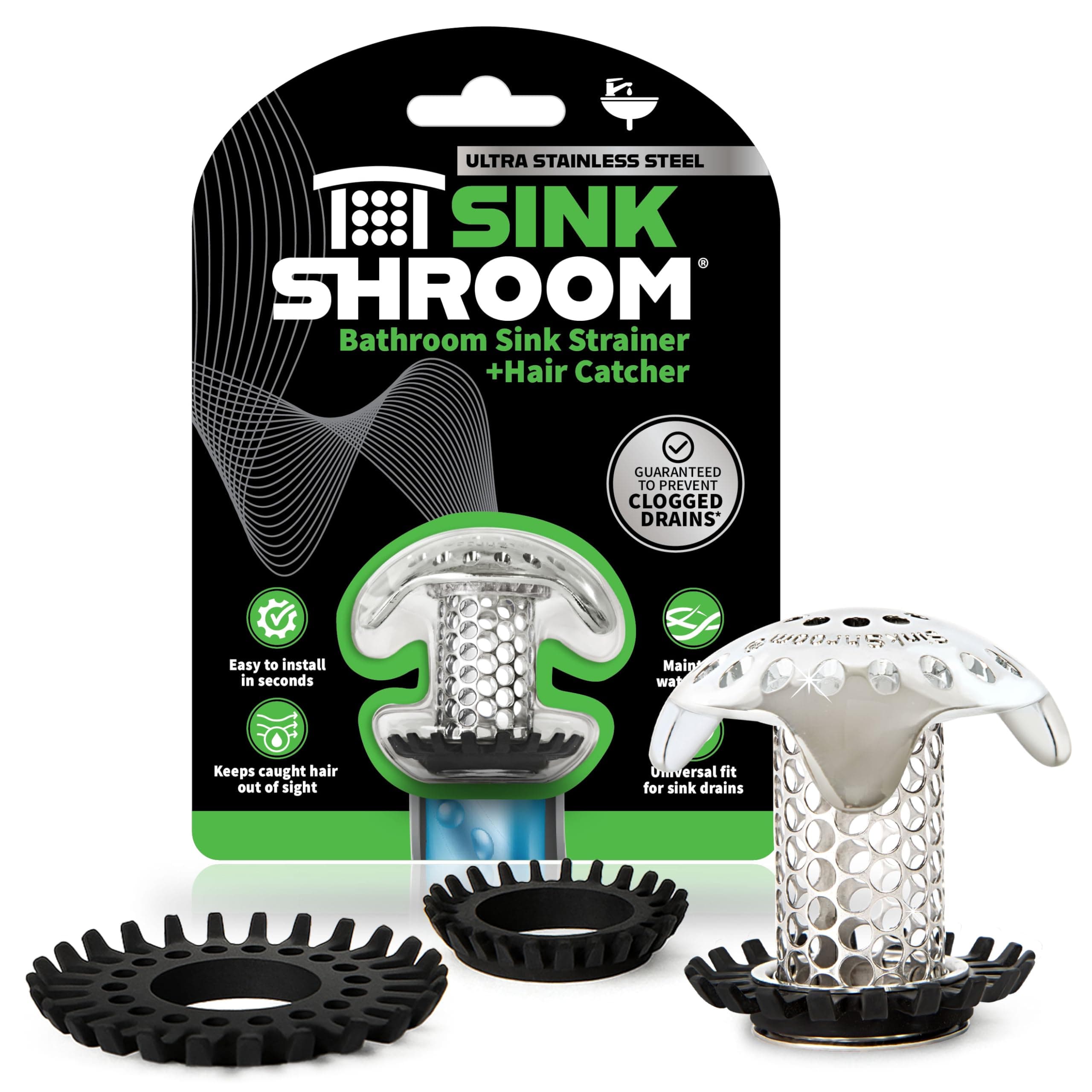 SinkShroom Ultra Revolutionary Bathroom Sink Drain Protector, Stainless Steel