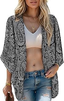 Women's Beach Kimono Coverup Sheer Chiffon Cover Ups, Casual Loose Open Front Cardigan Tops