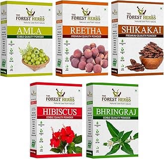 The Forest Herbs Natural Care From Nature Natural Organic Amla, Reetha, Shikakai, Bhringraj, Hibiscus Powder for All Hair Type, 100G Each, 5 Count