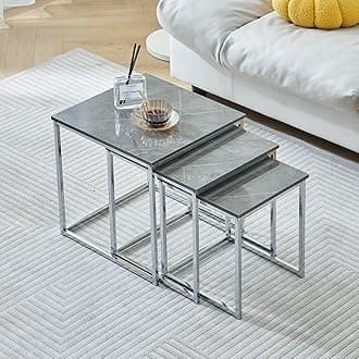 Set of 3 Grey Nesting Coffee Tables for Living Room, High Gloss Nest of 3 Nested Tables Sofa Side Table Coffee Table End Tables Square Space Saving