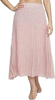 NUEVOSDAMAS Women's Ditsy Floral Print High Waist Skirt Pleated A-line Long Skirt Beach Elasticated Midi Skirt