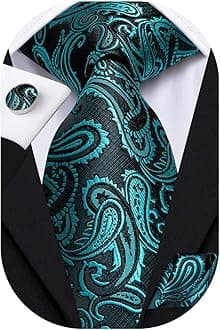 Hi-TieTeal Green Paisley Mens Tie Woven Neckties for Wedding Set Handkerchief