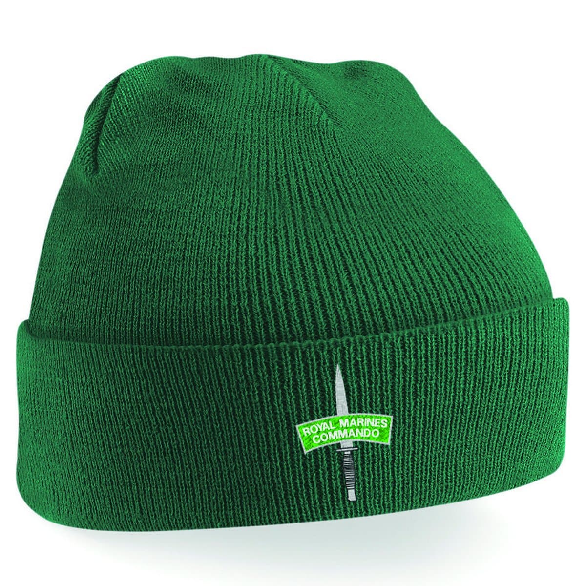 Embroidered Royal Marine Commando Beanie Hat - Cap (Bottle Green)