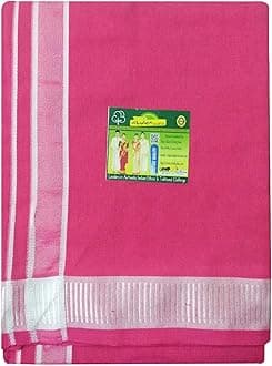 Men's Cotton Colored Dhoti with Fancy Border Kerala-style Veshti Mundu Kaili Lungi 2.0 Mtrs