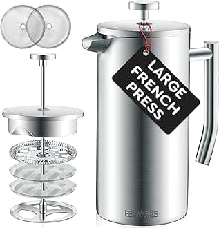 Large French Press Coffee Maker - 50oz Coffee Press, French Press Stainless Steel - Insulated French Coffee Press, Metal French Press Large - 1.5L