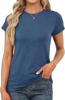 Memorose Womens Short Sleeve Tops Summer T Shirts Round Neck Causal Fashion Basic Tee