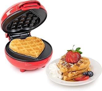 NostalgiaMyMini Personal Electric Heart Waffle Maker, 5-Inch Cooking Surface, Waffle Iron for Hash Browns, French Toast, Grilled Cheese, Quesadilla, Brownies, Cookies, Red