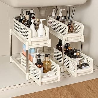 Sunview Bathroom Organizer 2PCS, Under Sink Organizers and Storage,2Tier Pull Out Cabinet Organizer,Sliding Cabinet Organizers with Storage Drawers for Bathroom Kitchen Countertop Narrow Space (White)