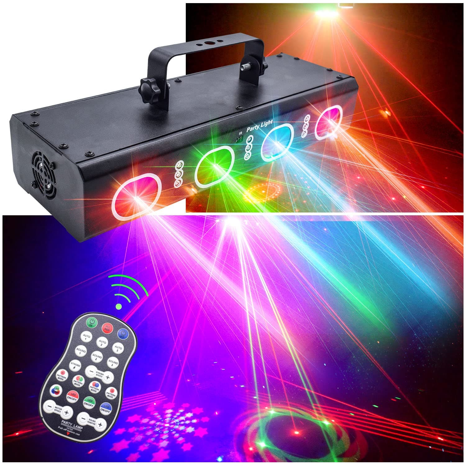 Party Lights DJ Disco Lights, 3D Effect Sound Sensing Laser Lights Flash Stage Lights Projector Home Show Christmas Halloween Party Birthday Decorations Club KTV Bar Karaoke Dance