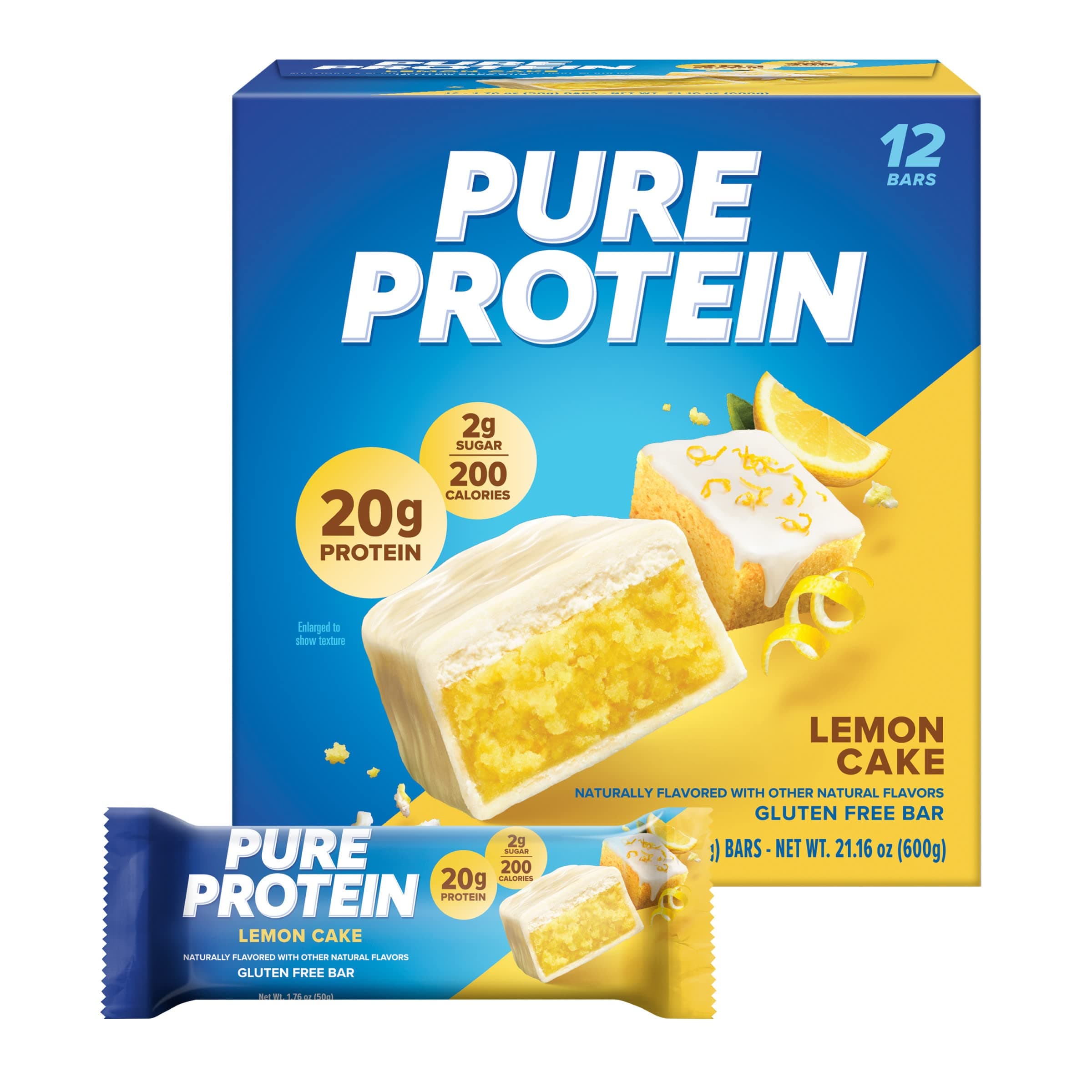 Bars, High Protein, Nutritious Snacks to Support Energy, Low Sugar, Lemon Cake, 1.76 oz, 12 Count (Pack of 1)(Packaging May Vary)