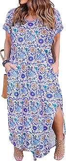 Kancystore Women's Plus Size Dresses Summer Casual Loose Pocket Short Sleeve Slits Long Maxi Dress XL-5X