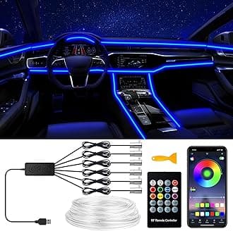 Interior Car LED Strip Lights, RGB 6 in 1 Ambient Lighting Kits with 315 inches Fiber Optic, 16 Million Colors Music Sync USB Car Interior Lights with Wireless APP/Button/RF Remote Control (6 in 1)