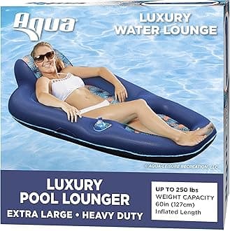 Aqua Luxury Water Lounge, X-Large, Inflatable Pool Float with Headrest, Backrest & Footrest, Palm Beach Flamingo