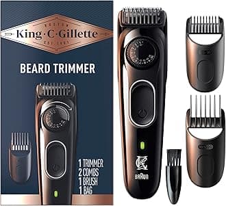 Cordless Beard Trimmer for Men, Kit includes 1 Trimmer, 3 Interchangeable Combs, 1 Cleaning Brush, 1 Charger, 1 Travel Bag, BLUE