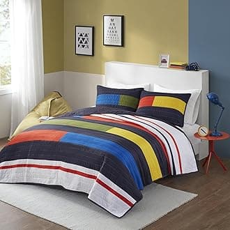 Intelligent Design Kids Quilt Set, Vibrant Color Block Stripes Coverlet for Queen Size Bed, All Season Lightweight Bedding, Pre-Washed Cotton Quilt, Channel Quilting, Morris, Full/Queen Multi 3 Piece