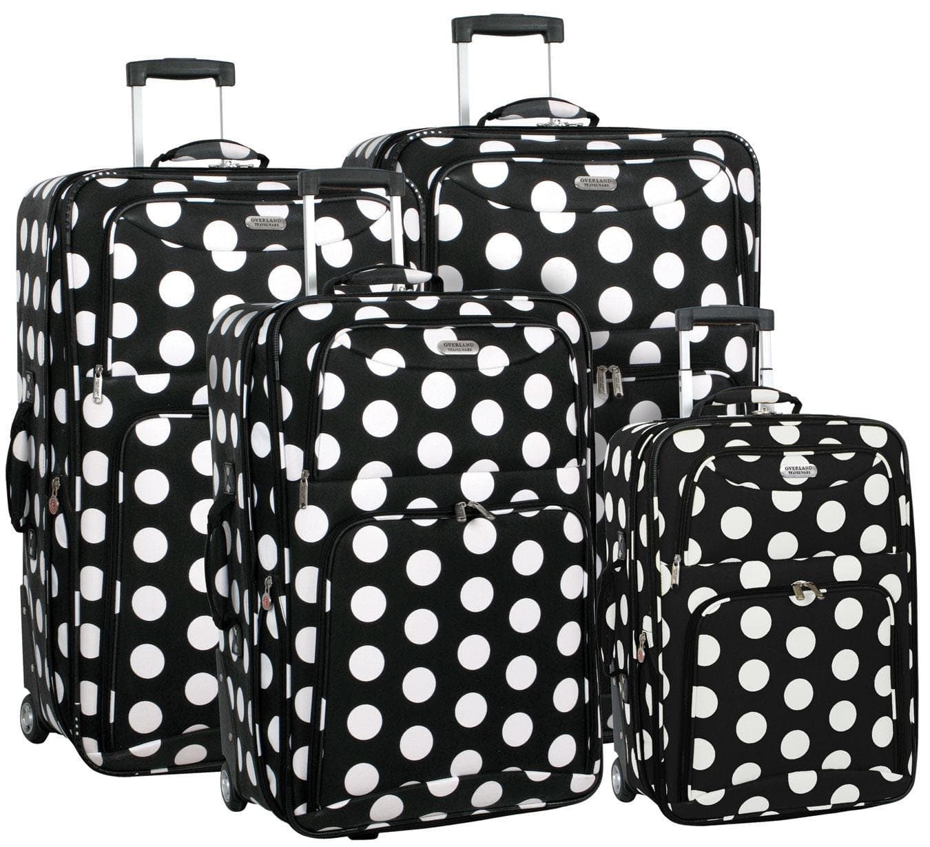 Polka Dot 4 Piece Luggage Set, Black/White, One Size