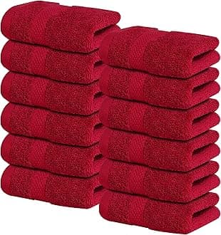 Infinitee Xclusives [12 Pack] Premium Burgundy Wash Cloths and Face Towels, 33cm x 33cm 100% Cotton, Soft and Absorbent Washcloths Set - Perfect for Bathroom, Gym, and Spa