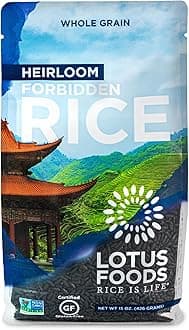 Lotus Foods Heirloom Forbidden Rice - Black Rice, Purple Rice, Black Rice Bulk, Gluten Free Heirloom Rice, Whole Grain, Non GMO, Vegan - 15 Oz Bag (Pack of 1)