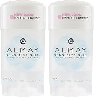 Almay Sensitive skin Clear Gel, Anti-Perspirant & Deodorant, Fragrance Free, 2.25-Ounce Stick (Pack of 2)