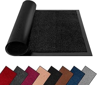 FB FunkyBuys Washable Dirt Trapper Door Mats Indoor & Outdoor, Heavy Duty Non Slip Doormats, Rubber Backed Floor Mat, Super Absorbent Front Door Mat, Entrance Rug (Black-Plain, 60cm x 90cm)