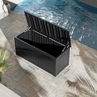 270GAL Extra - Large Black Outdoor Deck Box with Lock Hole- Waterproof, SGS - Tested UV Resistance, Roomy Storage for Lawn Mowers, Camping Gear, and More, Quick and Easy to Set Up