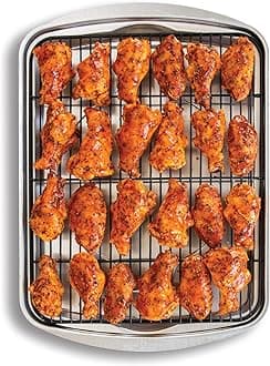 Oven Crisp Baking Tray 2pc Set Includes Pan and Rack; Natural Aluminum For Air Frying, Crisping, Broiling, Baking; Cooking Surface 17 x 12 Inches