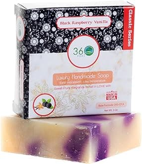 360Feel Black Raspberry Soap -5oz Castile Handmade Soap bar -Sweet Fruity fragrance- Pure Essential Oil Natural Soaps- Great as Anniversary Wedding Gifts - Made in USA-Gift ready