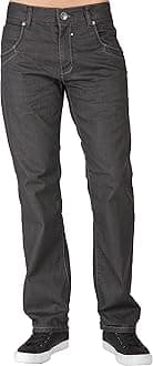Men's Relaxed Straight Leg Premium Denim Handcrafted Wash Jeans with Zipper Trim Pocket Detail