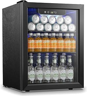 Beverage Refrigerator Cooler 68 Can, Mini Fridge with Glass Door for Beer Drinks Wine,Freestanding Small Fridge with Electronic Temperature Control for Home and Bar,1.7 cu.ft