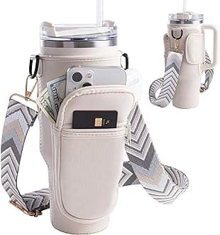 Viva Terry Water Bottle Carrier Bag with Strap and Phone Pocket Modern 40oz 30oz Tumbler Carrier with Strap Fit for Stanley Cup with Handle