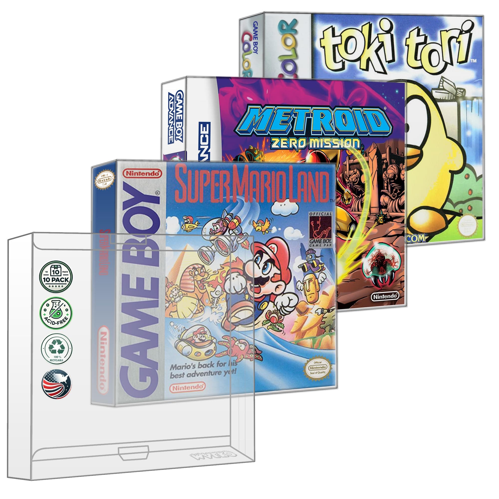 MALKO Video Game Protector Compatible with: Original Boy | Color & Gameboy Advance Game Box | Clear Plastic Sleeve | 10 Pack