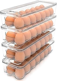 Utopia Home Egg Container For Refrigerator - 14 Egg Container With Lid & Handle, Egg Holder For Refrigerator, Egg Storage & Egg Tray (Clear, Pack of 4)