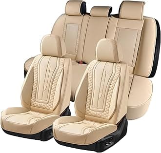 Car Seat Covers Full Set, Front Seat Cover and Back Seat Covers for Cars, Faux Leather Waterproof Seat Covers, Automotive Seat Covers, Car Seat Protectors Universal for Most Vehicles Beige