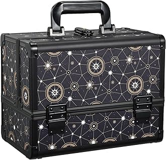 Joligrace Galaxy Printed Makeup Train Case, 3-Tier Makeup Storage Box, Portable Makeup Organizer, Hard Makeup Case with Mirror and Lock, Professional Makeup Case for Women