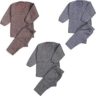 Unisex Kids Winter Wear Fleece Front Open Thermal Innerwear Top & Full Pant Woolen Warmer Combo Set for Girls Boys, Kids Unisex Body Warmer Thermal (Set of 3)