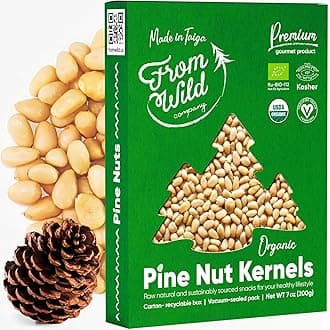 FROM WILD Fresh Organic Pine Nuts 7oz Certified Vegan Kosher Unsalted Pignolias - Siberian, for Pesto, Raw nuts, Mediterranean Delight Gluten-Free, Non-GMO European Grown Shelled, Cedar Nuts, Pinion, Piones, Pignoli Nuts, Bulk, Italian Seasoning, Keto Spices