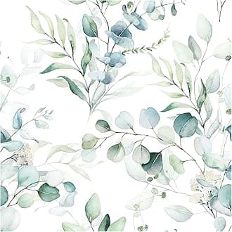 HAOKHOME 93042 Peel and Stick Wallpaper Green/White Eucalyptus Leaf Floral Wall Mural Home Nursery Boho Decor 17.7in x 78.7in