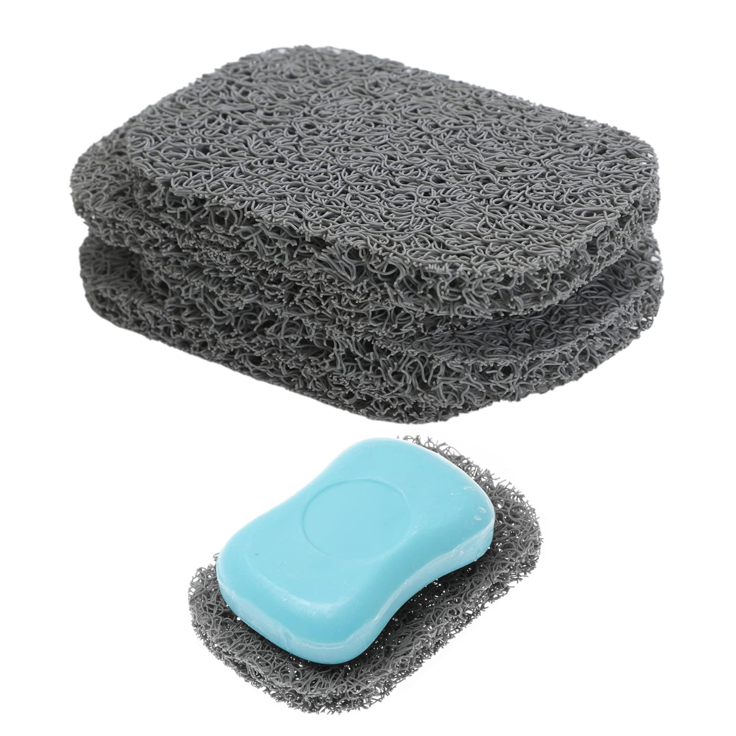 Snowkingdom 4 Pack Gray Soap Saver for Bar Soaps Draining Lift Pad 2.9" x 4.5" PVC Non-BPA Non-Slip Durable