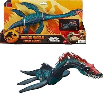Mattel Jurassic World Chaos Theory Gigantic Trackers Styxosaurus Dinosaur Figure, Large Species Toy, Head Attack, Chomp & Paddle Motion, Digital Play