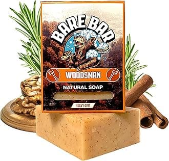 Mens Soap - Bare Bar - Natural Mens soap bar UK - Handcrafted Exfoliating Cold Process Natural Body Soap bar for Men - Vegan, Plastic Free, Cruelty Free, 142g, hand soap (Woodsman)